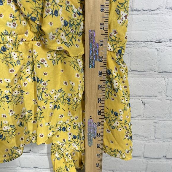 Max Studio Blouse Womens XL Yellow Floral Daisy Waist Belted Prairy Bohemian Top - Picture 11 of 12